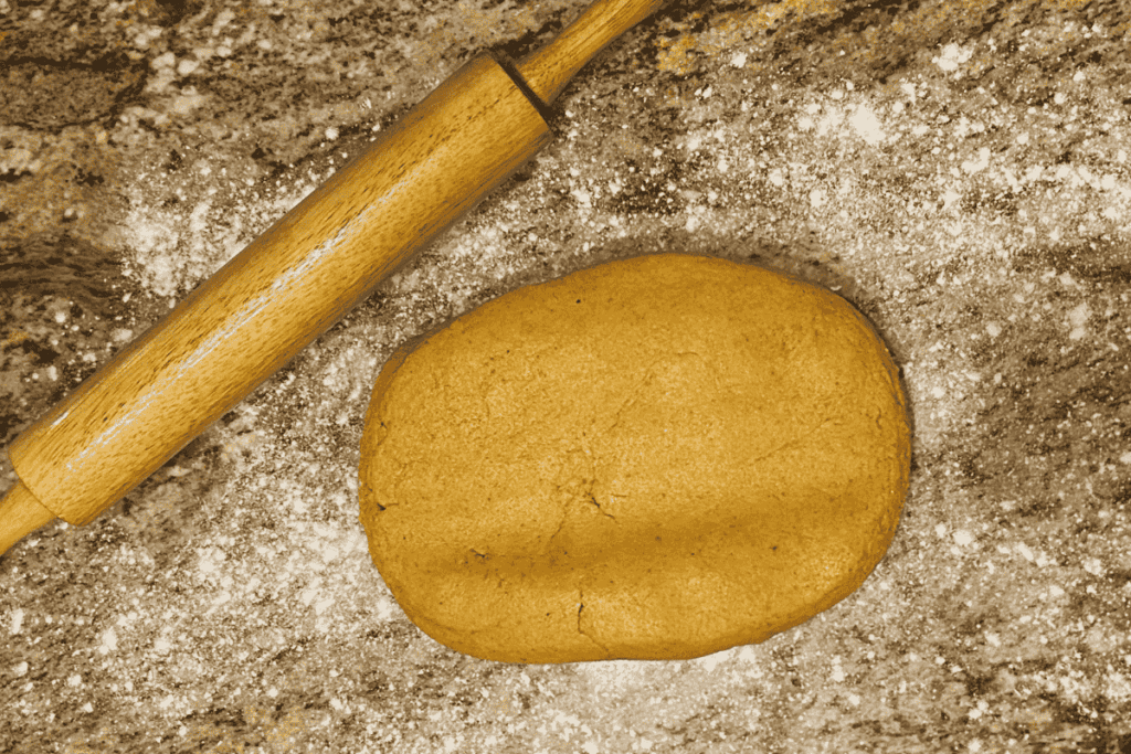 Rolling pin and pumpkin cinnamon roll dough