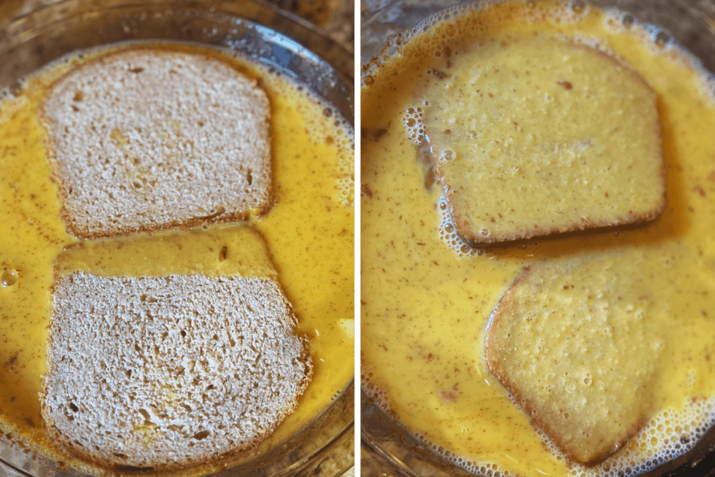 soaking sliced bread in egg batter