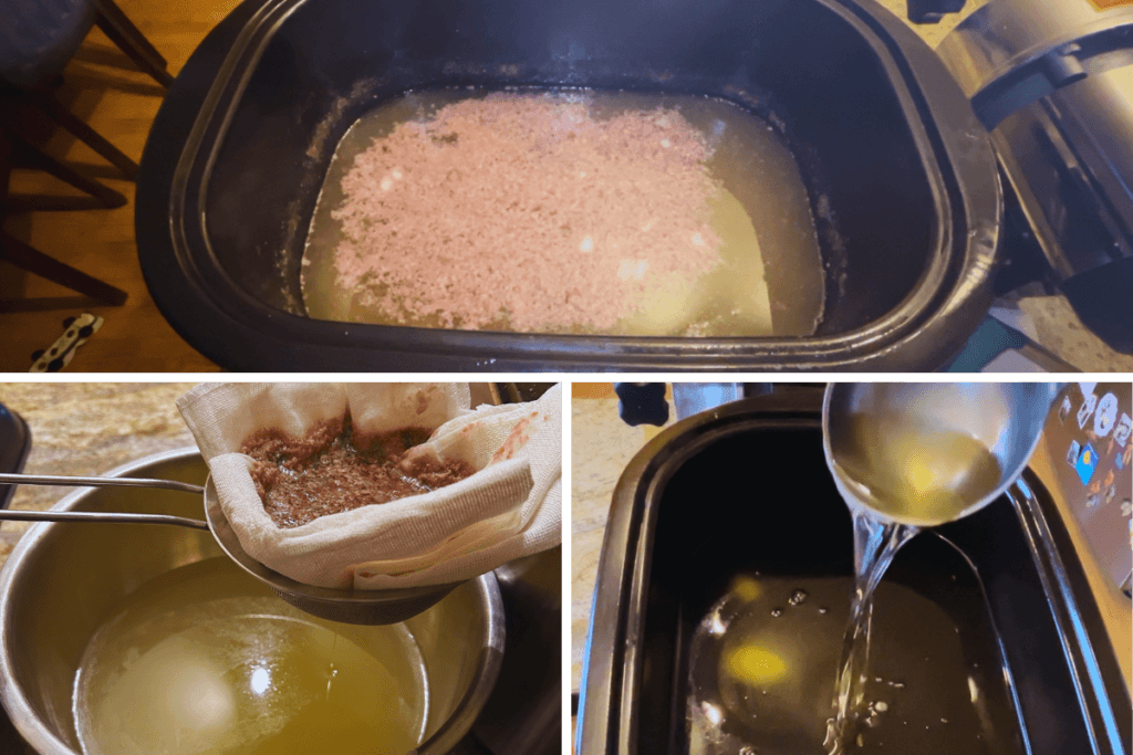 straining melted tallow