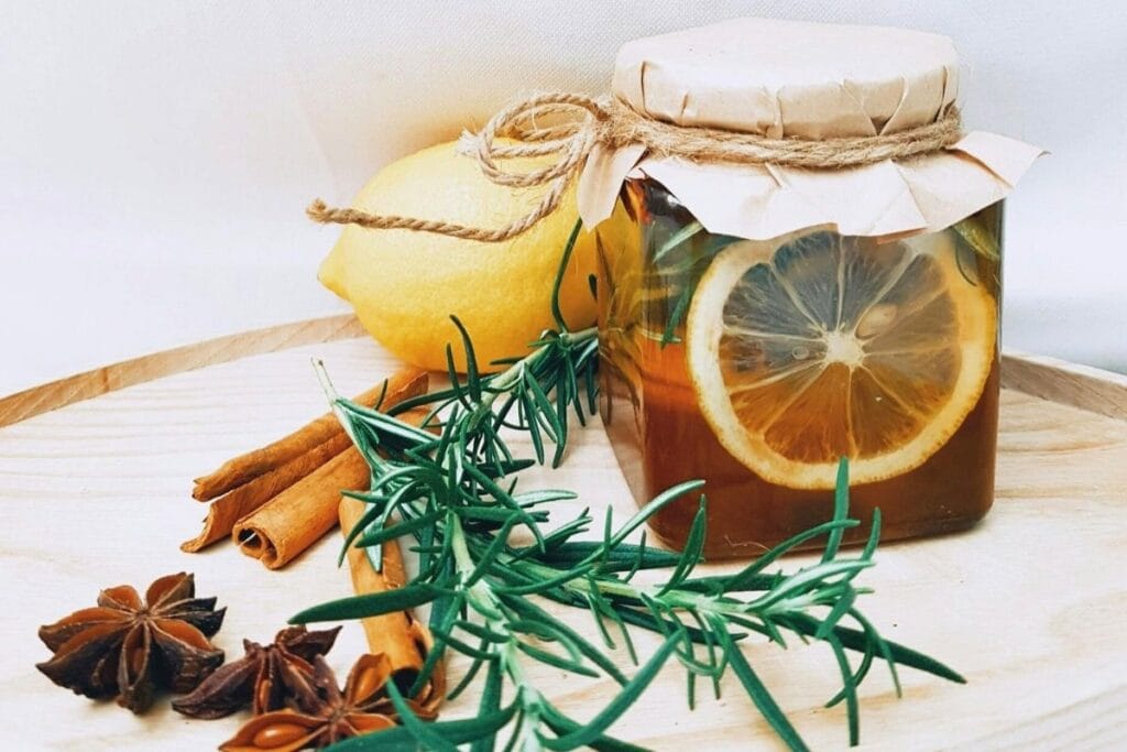 jarred honey with herbs and spices