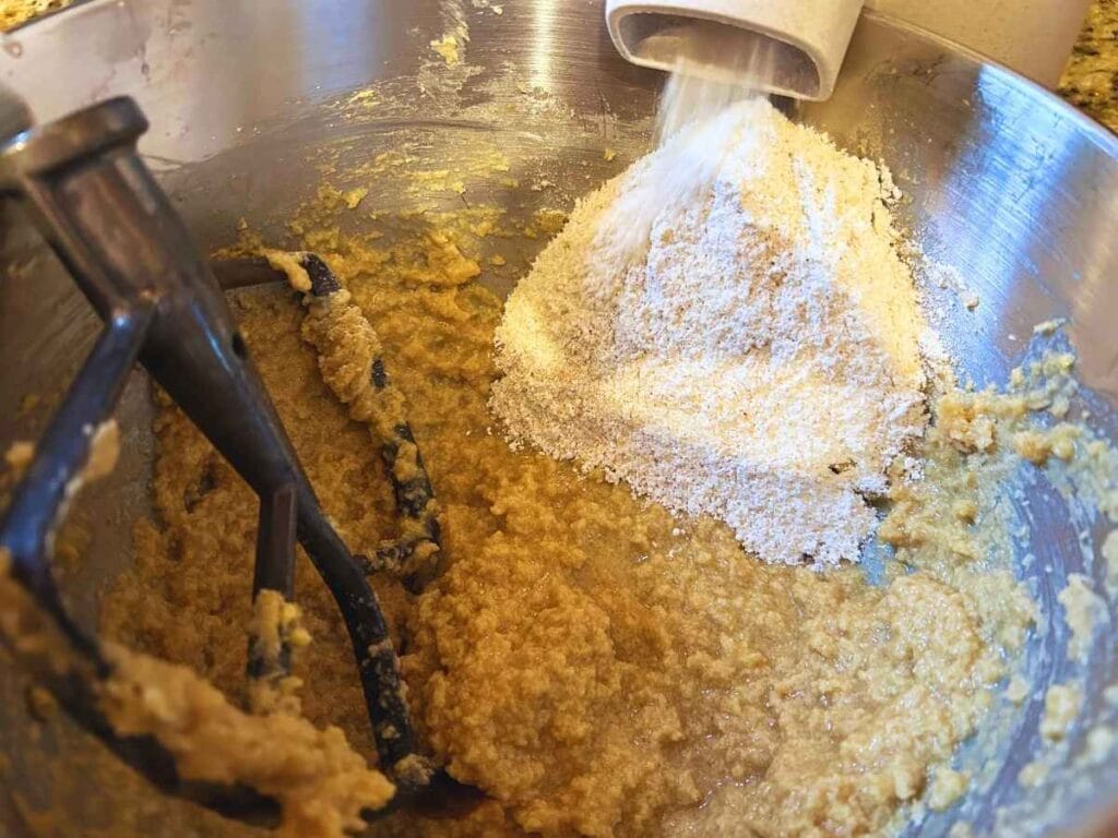 grinding flour into wet ingredients