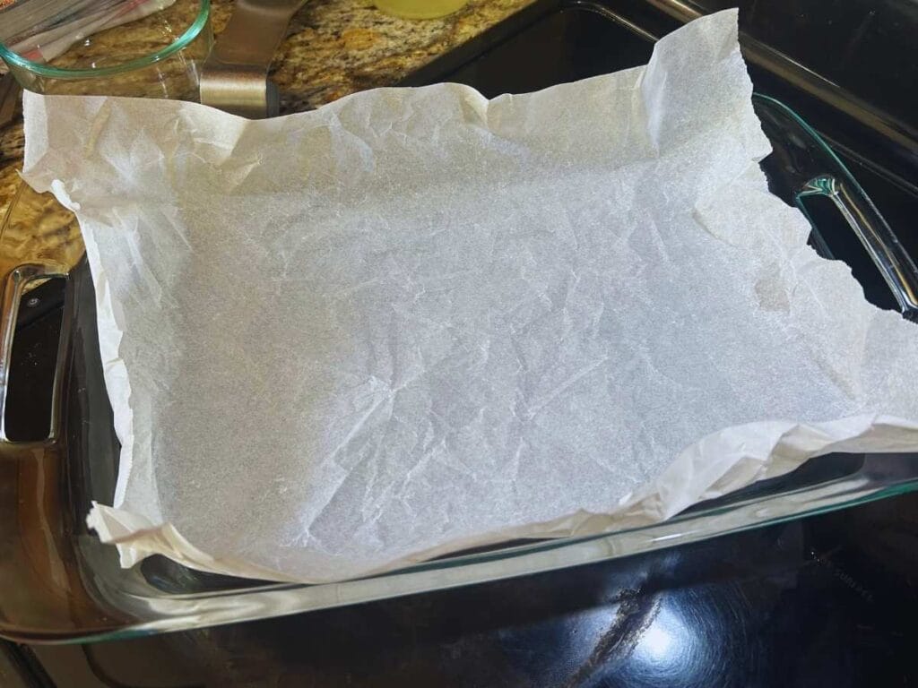 parchment paper in a glass pan