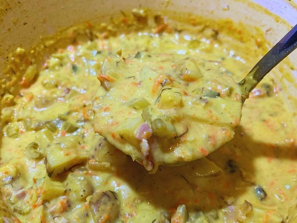 ladling dill pickle soup