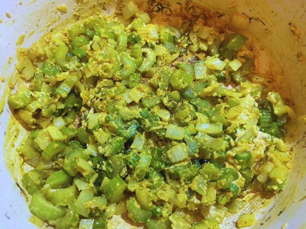 sauteing celery in a roux