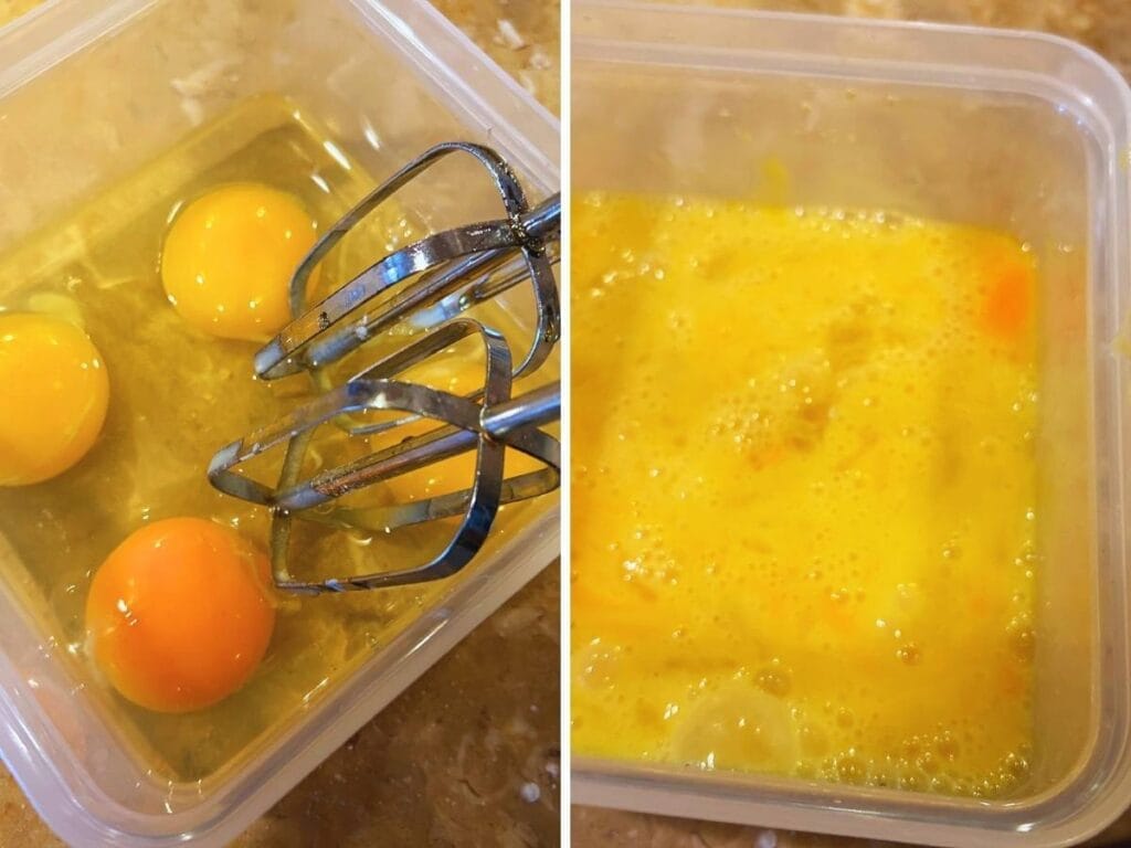 whole eggs and lightly beaten eggs