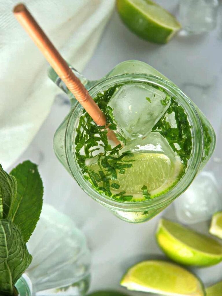 Top view of a glass of Mojito Mocktail