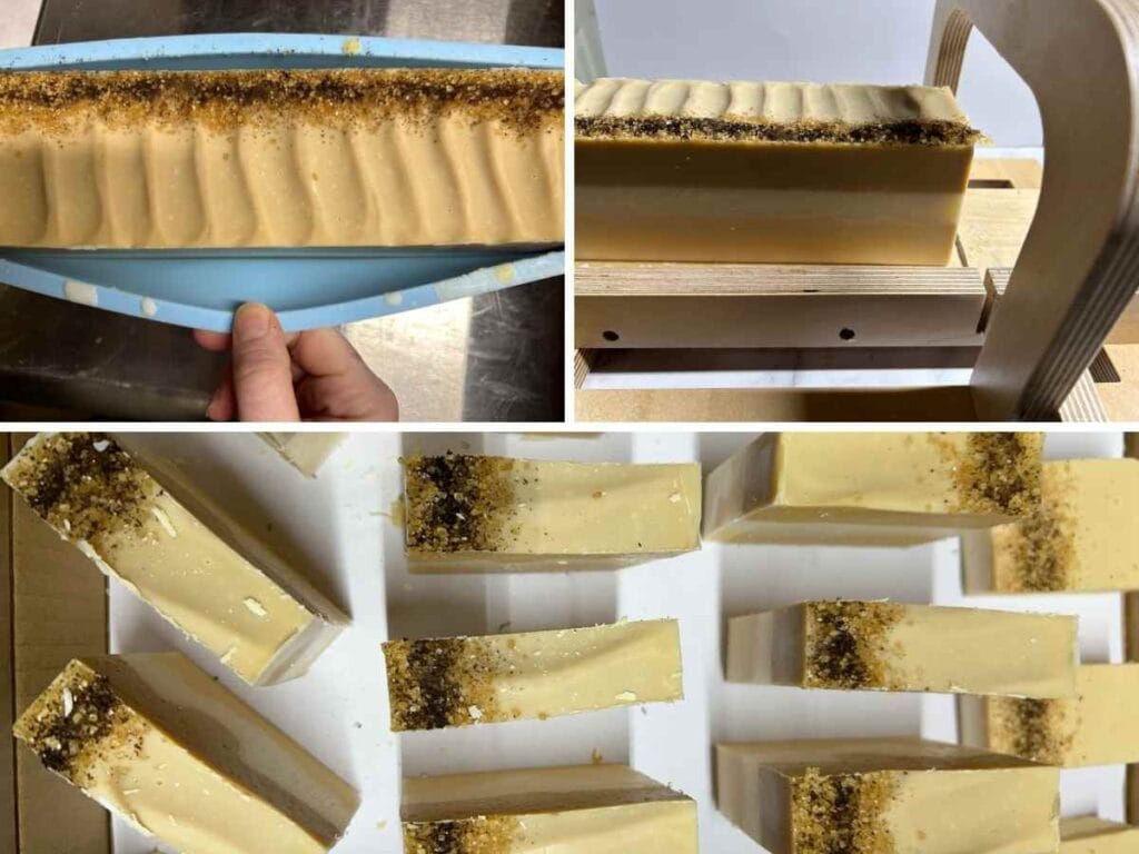 steps to cutting bars of soap from the hardened loaf