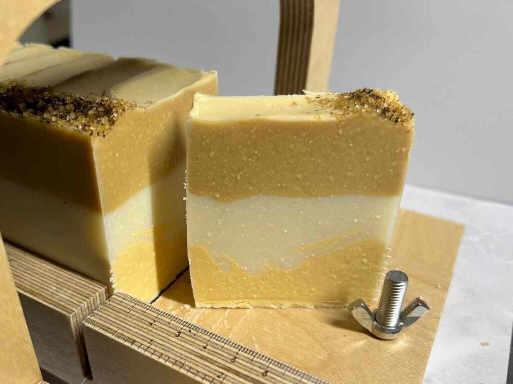 three sugar tallow soap bar after cutting