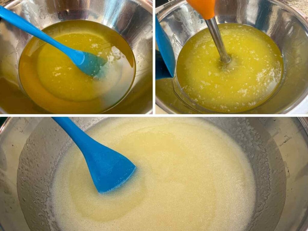 steps for mixing lye water with fats to make soap