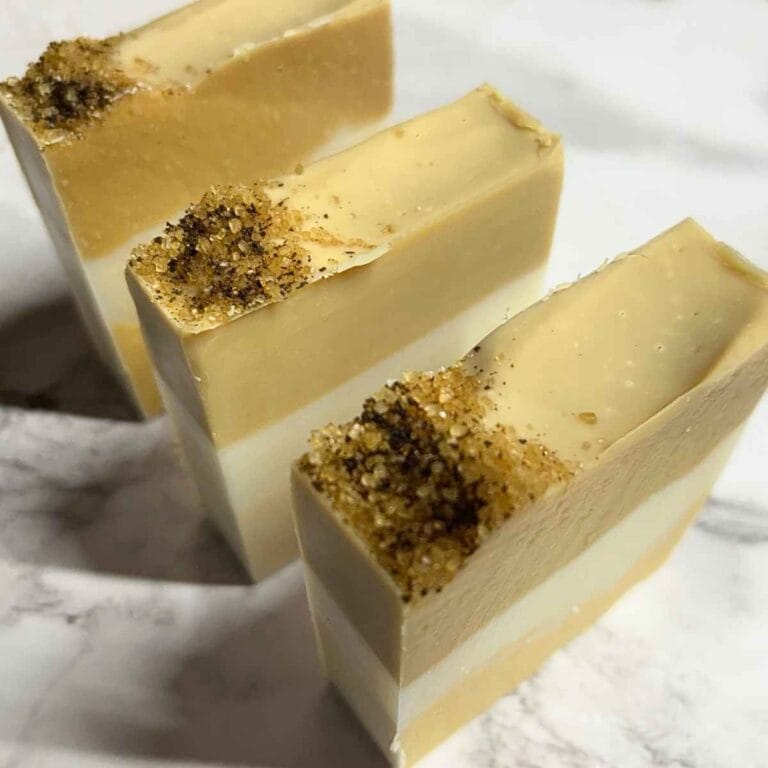 bars of three sugar tallow soap lined up
