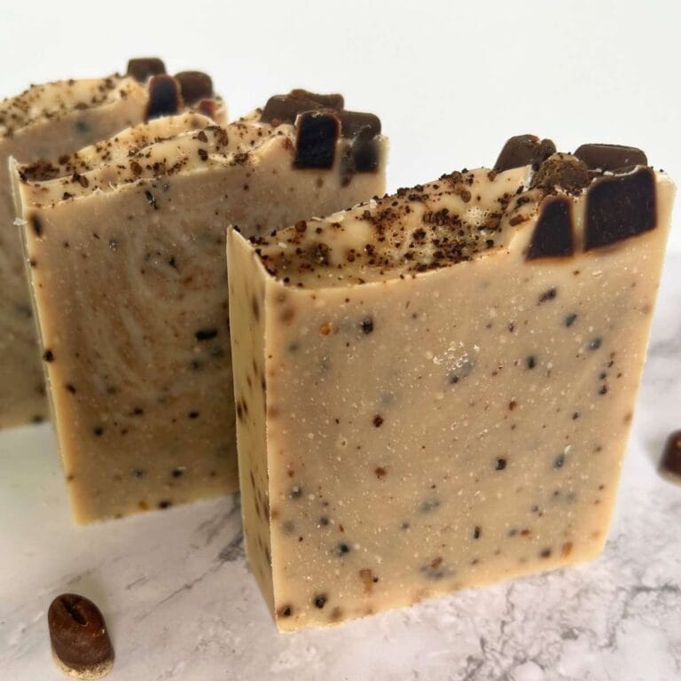 close up view of coffee scrub tallow soap bars