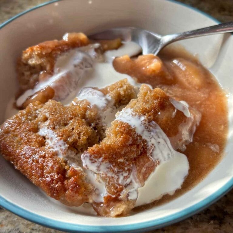 featured image of a serving of sourdough apple pie cobbler made with fresh milled flour