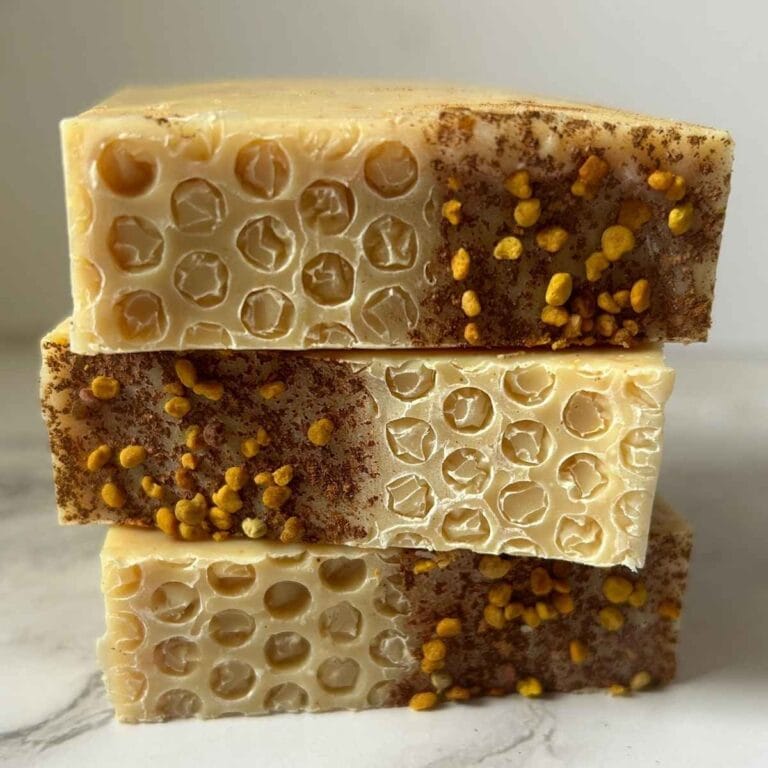 three bars of spiced honey vanilla tallow soap stacked up