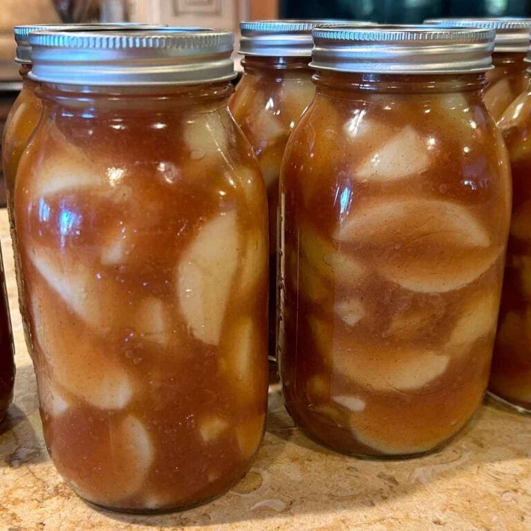 quart jars of finished canned apple pie filling